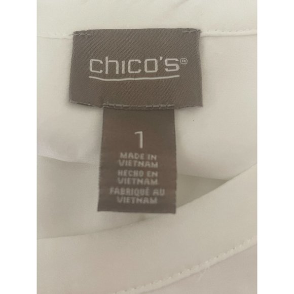 Chicos 1 woman's blouse white layered keyhole size medium 3/4 ballon sleeve - Picture 5 of 6